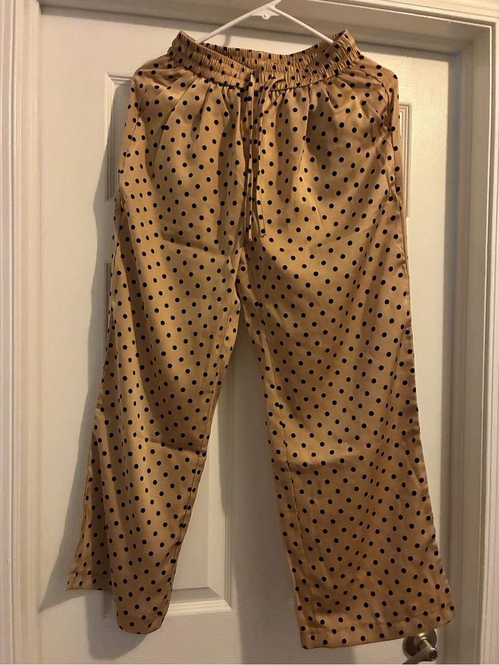Polka Dot Elastic-Waist Men’s Pants - Tan with Black Dots